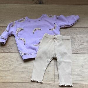 Zara Banana Print Sweater and Beige Pants Set